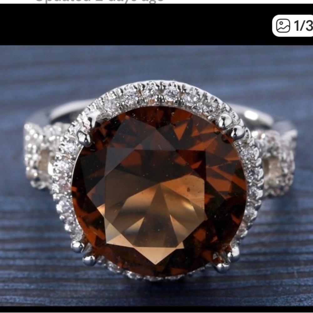 Sterling Silver Brown Gemstone Halo Ring - Elegant Women's Jewelry